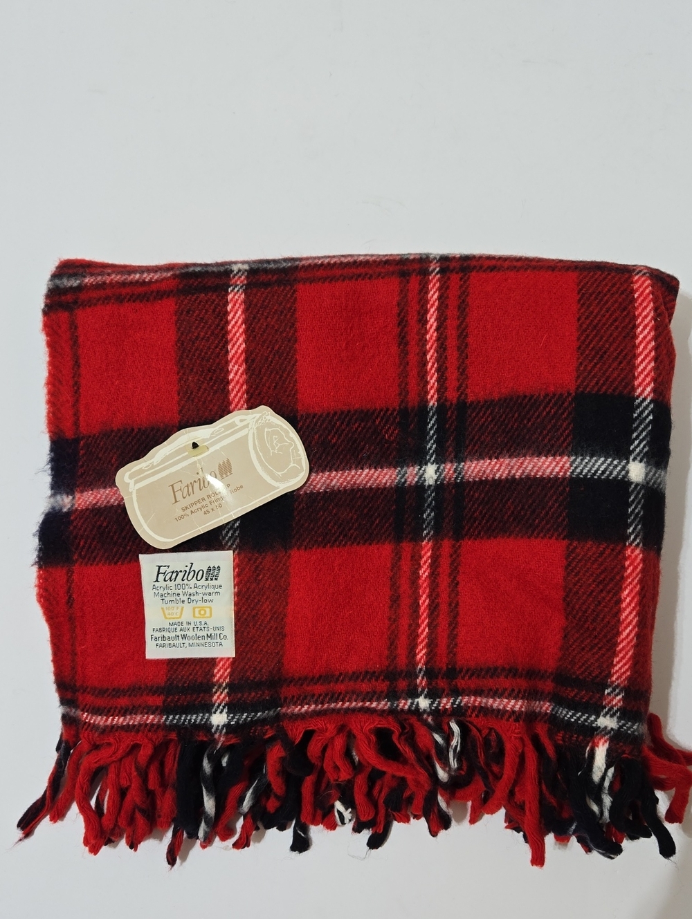 Faribo Vintage Skipper Roll-Up Red Plaid Throw Blanket